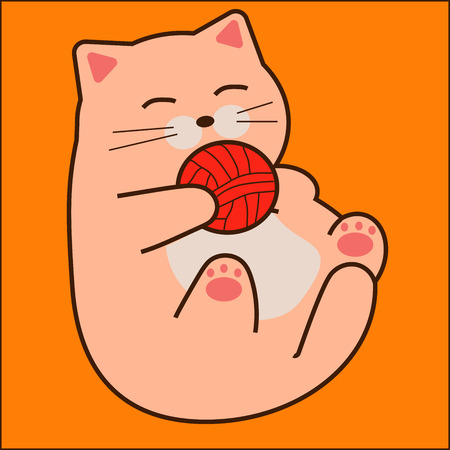High quality original trendy vector illustration of a cat playing with yarnのイラスト素材