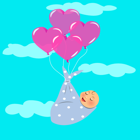 High quality original trendy vector illustration of a Newborn Fly with Balloonのイラスト素材