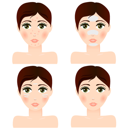 Very high quality original trendy  vector girl portrait with facial skin patchのイラスト素材