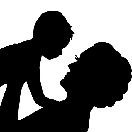 mother and baby on her hands isolated on white backgroundのイラスト素材