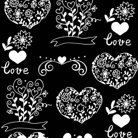 Hiqh quality pattern with hearts, flowers and other elemetsのイラスト素材