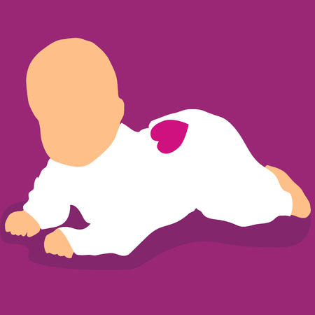 High quality original trendy vector newborn baby lying on floor with heart on backのイラスト素材