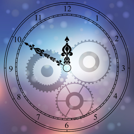 Very high quality original trendy vector antique clock face with numbers and vintage pointer isolated on blured boke backgroundのイラスト素材