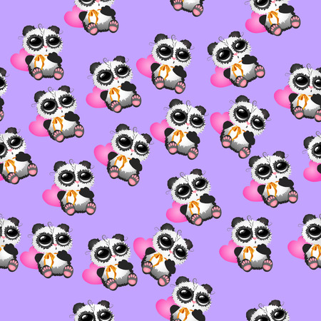 Very high quality original trendy vector seamless pattern with cute christmas pandas with heartsのイラスト素材