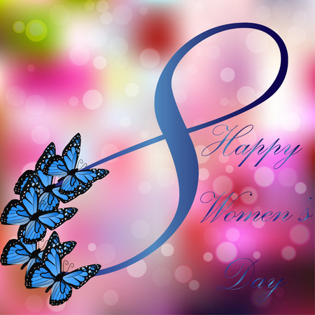 Very high quality origianl trendy vector illustration of 8 March International Women Day Greeting Card With Butterfly on colorfull background.のイラスト素材