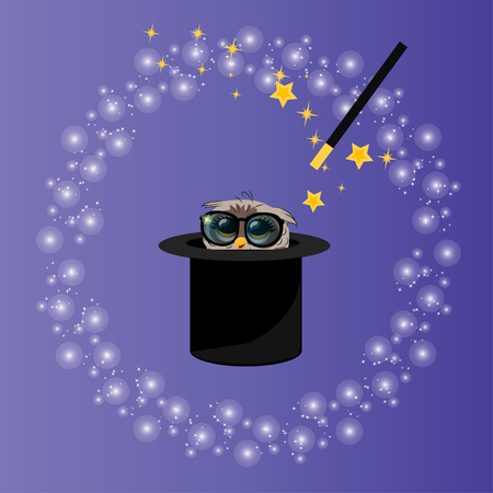 Magic hat with owlのイラスト素材