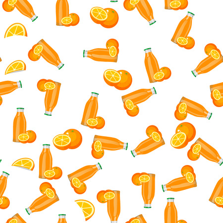 Very high quality original trendy vector seamless pattern with orange juice in glass bottleのイラスト素材
