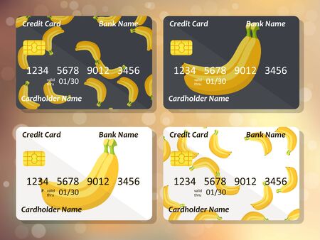 Original banana fruit credit card design on colorful bokeh background. Best design for bank credit card or gift card.のイラスト素材