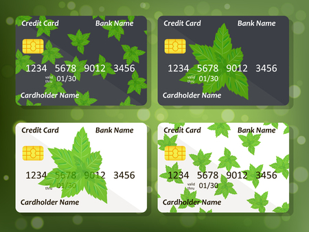Design for credit card with mint. Bank or business collection. mint on frontal side of credit or gift cardのイラスト素材