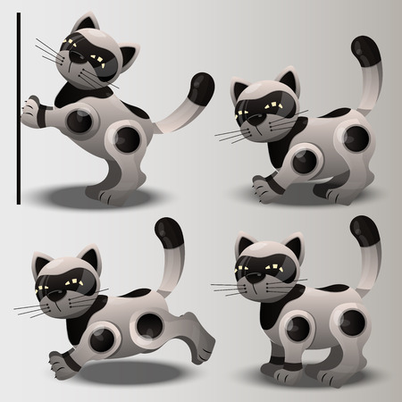 High quality vector illustration of an artificial animal. The cat robot in various poses. Bot or robot.のイラスト素材