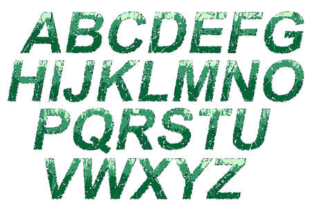 Green distressed alphabet.Art font.のイラスト素材