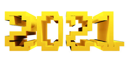 2021 Golden numbers isolated on white background, 3D rendering illustration.の写真素材