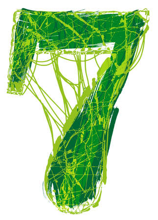 Green distressed font. Vector grunge number.