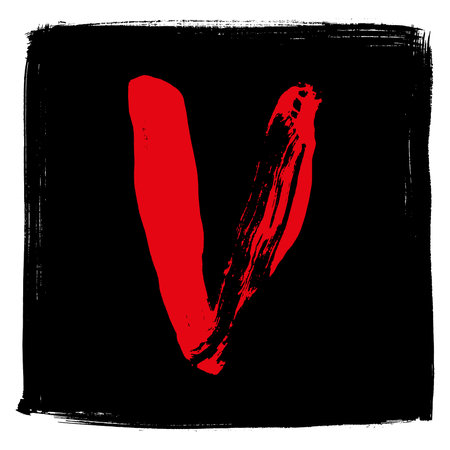 Hand-drawn red letter on black background.Vector lettering.のイラスト素材