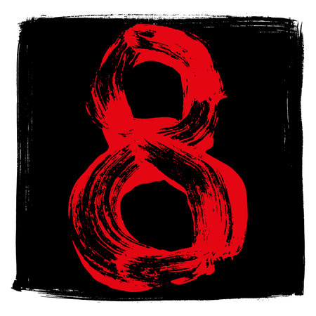 Hand-drawn red number on black background.Vector lettering.