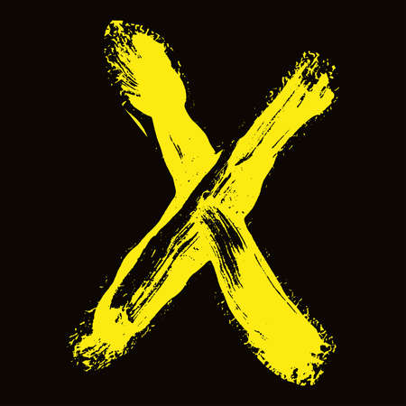 Hand-drawn yellow letter on black background.Vector lettering.のイラスト素材