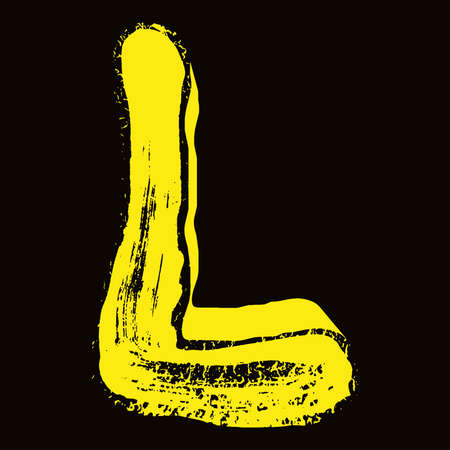 Hand-drawn yellow letter on black background.Vector lettering.のイラスト素材