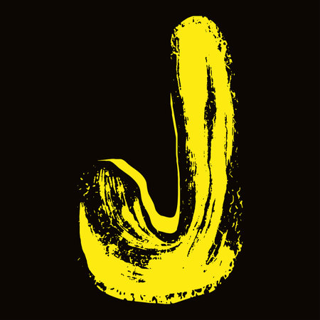 Hand-drawn yellow letter on black background.Vector lettering.のイラスト素材