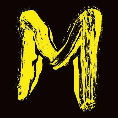 Hand-drawn yellow letter on black background.Vector lettering.のイラスト素材