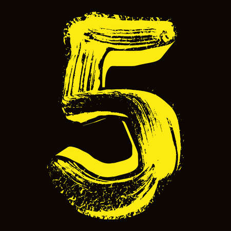 Hand-drawn yellow number on black background.Vector lettering.のイラスト素材