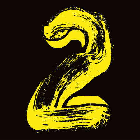 Hand-drawn yellow number on black background.Vector lettering.のイラスト素材