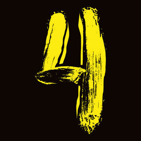 Hand-drawn yellow number on black background.Vector lettering.のイラスト素材