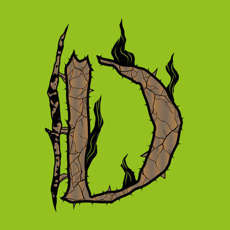 Cracked letter with spines on green background.のイラスト素材