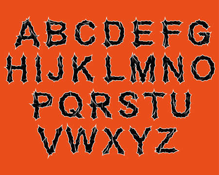 Prickly alphabet with scars on orange background.のイラスト素材