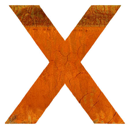 Cracked rusty coarse X letter isolated on white background.の写真素材