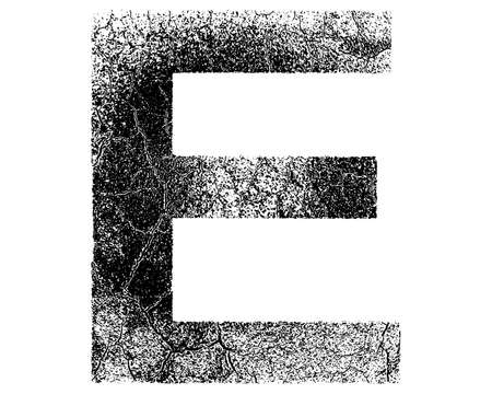 Decorative E letter with cracked surface texture isolated on white background.のイラスト素材