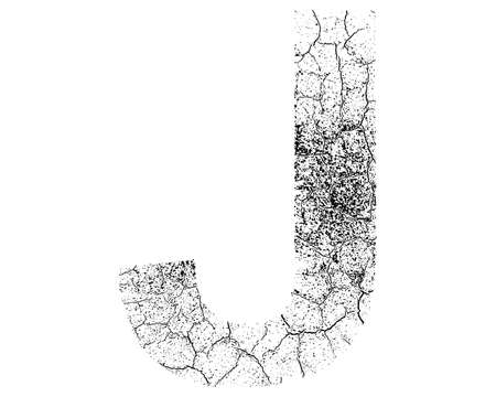 Decorative J letter with cracked surface texture isolated on white background.のイラスト素材