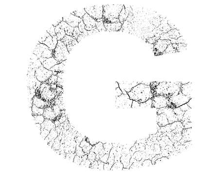 Decorative G letter with cracked surface texture isolated on white background.のイラスト素材