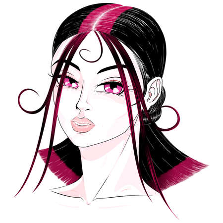 Girl's head with purple eyes and stylish hairstyle.のイラスト素材