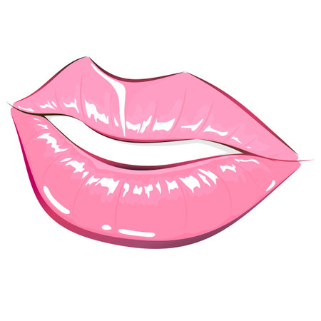Woman's pink glossy lips.Vector illustration.のイラスト素材
