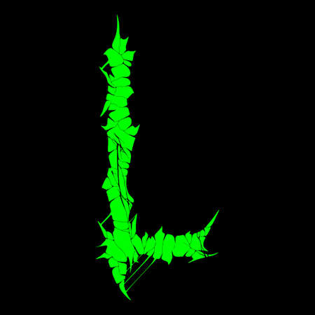 Grunge font.Green vector letter on black background.のイラスト素材