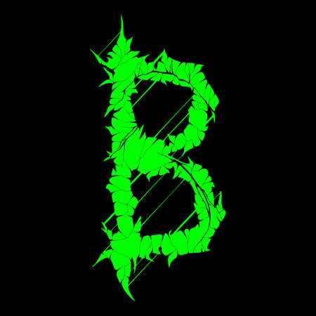 Grunge font.Green vector letter on black background.のイラスト素材