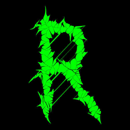 Grunge font.Green vector letter on black background.のイラスト素材