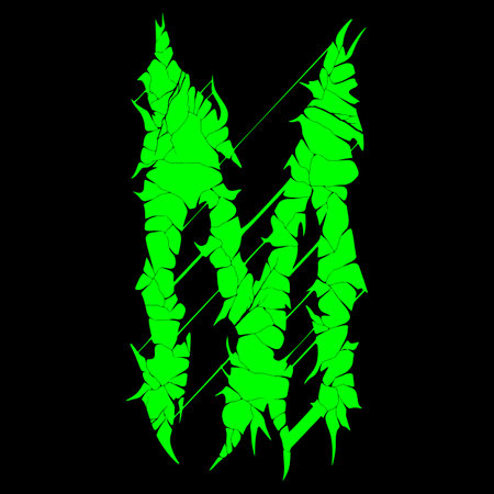 Grunge font.Green vector letter on black background.のイラスト素材