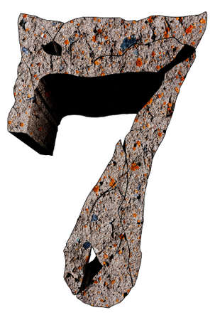 Broken stone grunge number isolated on white background.の写真素材