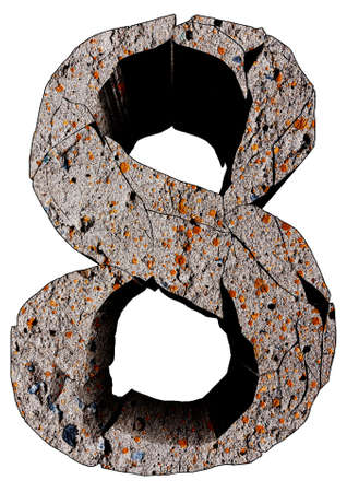 Broken stone grunge number isolated on white background.