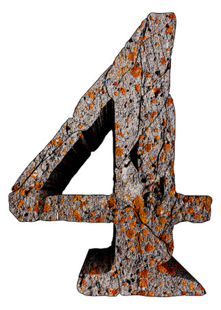 Broken stone grunge number isolated on white background.の写真素材