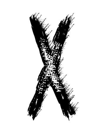 Handwritten calligraphic black paint letter isolated on white background.のイラスト素材