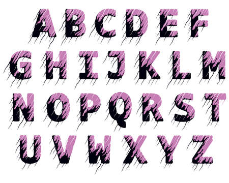 Decorative alphabet with tatters fluttering in the wind.Vector letters with drips of paint.