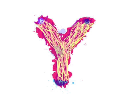 Multicolored letter with blots and smudges of paint.のイラスト素材