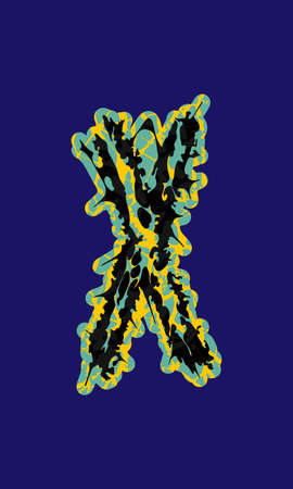 Decorative grunge letter with spines on blue background.