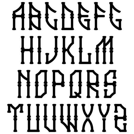 Neo-Gothic decorative alphabet isolated on white background.のイラスト素材