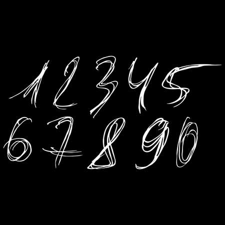 Sloppy handwriting.Vector decorative numbers on black background.のイラスト素材
