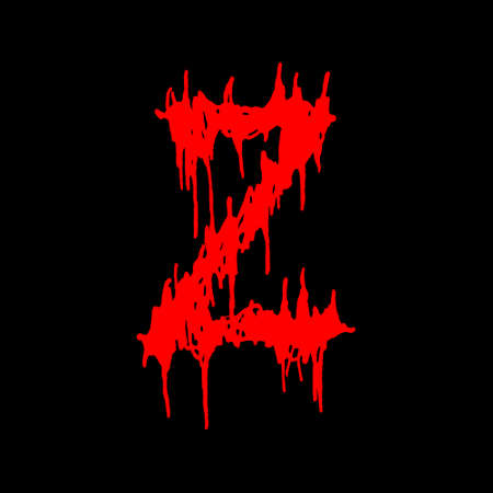 Metal music band's font.Red letter with smudges on black background.のイラスト素材