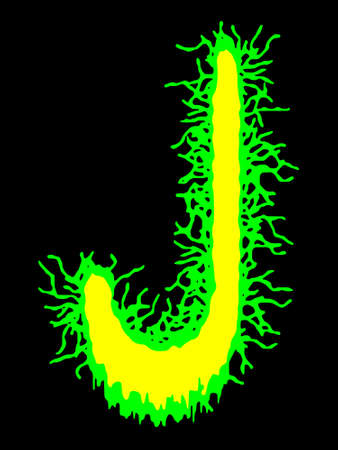 Metal music band's font.Yellow-green letter with smudges on black background.のイラスト素材