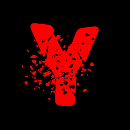 Distressed grunge font.Red vector letter on black background.のイラスト素材